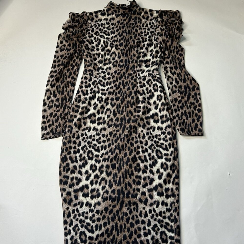 Alton Gray Women’s Size 0 Leopard Print Puff Sleeve Midi Dress - Picture 3 of 10